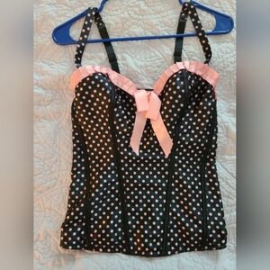 Cacique Black and Pink Polka Dot Bustier